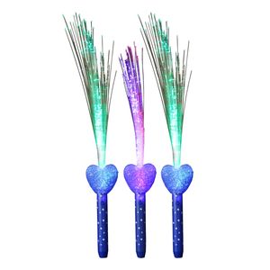 Licht toverstaf - 3x - blauw - magische LED verlichting - fiberstick hartvormig
