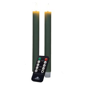 LED dinerkaarsen - 2x st - jade groen - ribbel - 23 cm - met afstandsbediening - 3D vlam