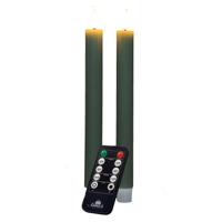 LED dinerkaarsen - 2x st - jade groen - ribbel - 23 cm - met afstandsbediening - 3D vlam - thumbnail