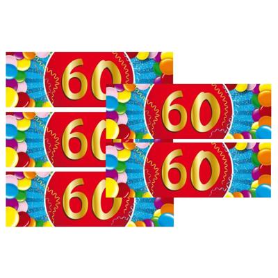 5x 60 Jaar leeftijd stickers 19 x 6 cm verjaardag versiering