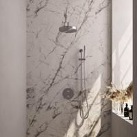 BRAUER Stripe Thermostatische Inbouw Regendouche - 3-weg - rond - 25cm douchekop - gebogen muurarm - staaf handdouche - doucheslang - geïntegreerde glijstang - RVS-kleurig geborsteld PVD 5-NG-451