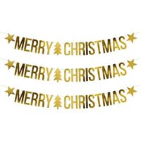 3x Merry Christmas kerst feest/party banners letterslingers versiering karton 175 cm   - - thumbnail