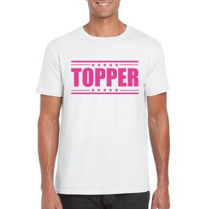 Topper t-shirt wit met roze bedrukking heren