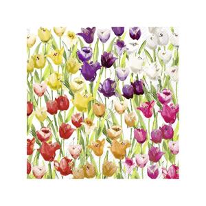 Ihr tafel servetten - 20x stuks - Gekleurde tulpen - 3 laags - 33 x 33 cm - Voorjaar/Lente thema