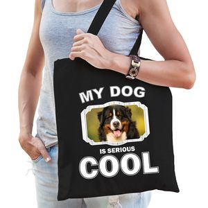 Katoenen tasje my dog is serious cool zwart - Berner sennen honden cadeau tas