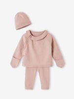 Gebreid babyvestje + legging + mutsje zachtpaars - thumbnail