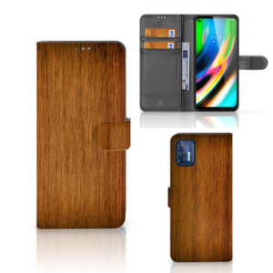 Motorola Moto G9 Plus Book Style Case Donker Hout