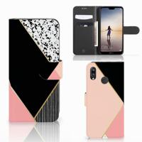 Huawei P20 Lite | Book Case | Zwart Roze Vormen