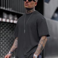 Men's Dark Grey Drop Shoulder Tee - Casual Round Neck T-Shirt Dark Grey / XL