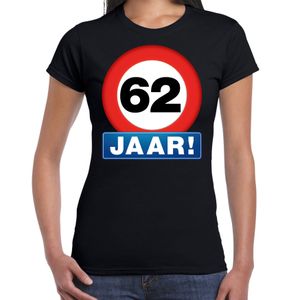 Stopbord 62 jaar verjaardag t-shirt zwart voor dames