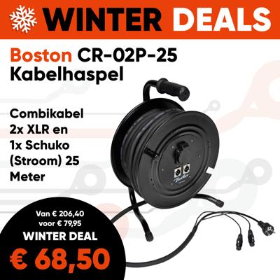 Boston CR-02P-25 Kabelhaspel Combikabel 2x XLR en 1x Schuko (Stroom) 25 Meter - Aanbieding, op = op