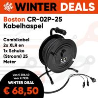 Boston CR-02P-25 Kabelhaspel Combikabel 2x XLR en 1x Schuko (Stroom) 25 Meter - Aanbieding, op = op