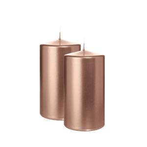 Cilinderkaars/stompkaars - 2x - metallic roségoud - 13 x 7 cm - 52 branduren