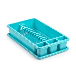 Afwas afdruiprek met lekbak - turquoise blauw - kunststof - 45 x 26 x 9 cm   -