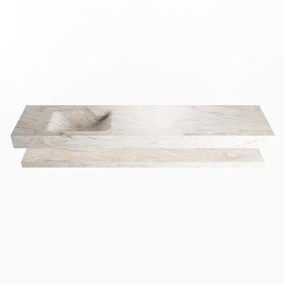 MONDIAZ ALAN-DLUX 200cm planchet Ostra. Vrijhangende wastafel CLOUD links zonder kraangat, kleur Ostra.