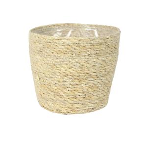 Ter Steege Plantenpot - beige - gevlochten zeegras - 18 x 16 cm - plastic binnenkant
