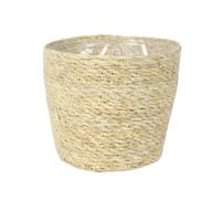 Ter Steege Plantenpot - beige - gevlochten zeegras - 18 x 16 cm - plastic binnenkant
