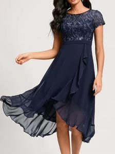 Lace Elegant Plain Dress With No