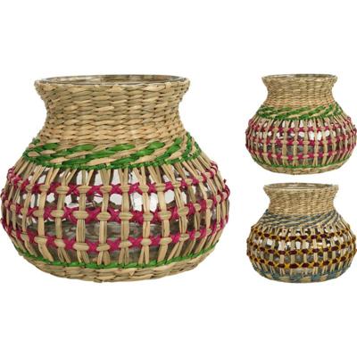 CosyDecor Vaas/windlicht met zeegras h15cm