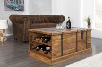 Massief houten salontafel BODEGA 100 cm Sheesham steenafwerking barkast voor thuis - 39060