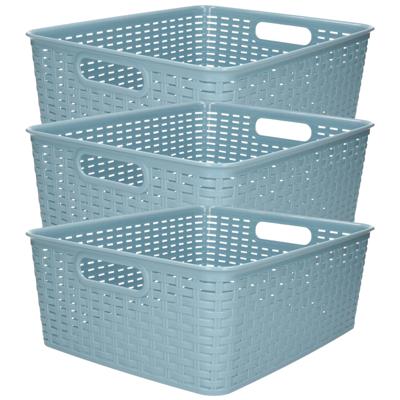 Opbergmand - 3x - Kastmand - rotan kunststof - ijsblauw - 12 Liter - 30 x 37 x 13 cm