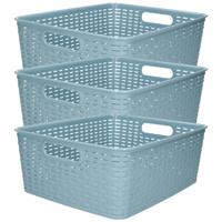 Opbergmand - 3x - Kastmand - rotan kunststof - ijsblauw - 12 Liter - 30 x 37 x 13 cm