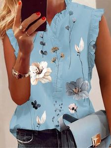 Lotus Leaf Collar Floral Casual Shirt