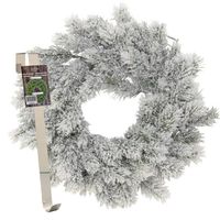 Kerstkrans 35 cm - groen - besneeuwd - met messing zilveren hanger/ophanghaak - kerstversiering - Kerstkransen - thumbnail
