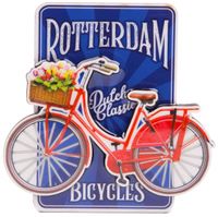 Matix magneet fiets Rotterdam 8,5 x 8,5 cm MDF rood/blauw - thumbnail