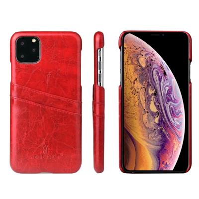 Fierre Shann retro olie Wax textuur PU lederen draagtas met kaartsleuven voor iPhone 11 (rood)