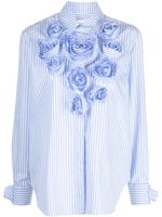 Viktor & Rolf chemise rayée à fleurs appliquées - Bleu - thumbnail