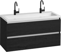 Saqu Gaia voorgemonteerd badmeubel met aluminium greeplijst incl. mat witte wastafel 120x51,5cm eiken zwart