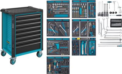 HAZET Gereedschapwagen - Assistent 179N - assortiment 179N-8-2700/296 - 296-delig - Laden, ondiep: 7× 81 x 522 x 398 mm - Laden, diep: 1× 166 x 522 x