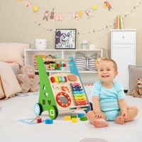 Baby Loopwagen met Gladde Handgrepen Rubberen Banden & Geïntegreerde Speelactiviteiten voor Baby's Vanaf 6 Maanden