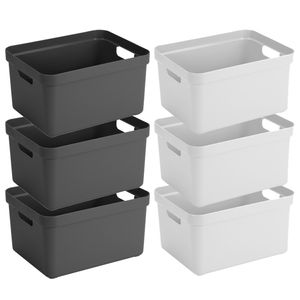 Opbergboxen/opbergmanden - 6x stuks - 32 liter - kunststof - 45 x 35 x 24 cm - zwart/wit