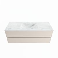 MONDIAZ VICA-DLUX 130cm badmeubel onderkast Linen 2 lades. Inbouw wastafel CLOUD midden 1 kraangat, kleur Opalo.