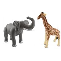 Opblaasbare dierenset olifant en giraffe   -