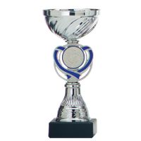 Luxe trofee/prijs beker - zilver - blauw hart - kunststof - 15 x 7 cm