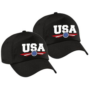 2x stuks amerika / USA landen pet / baseball cap zwart kinderen