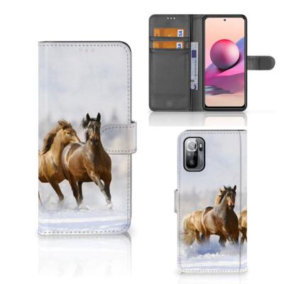 Xiaomi Redmi Note 10/10T 5G | Poco M3 Pro | Telefoonhoesje | Met pasjeshouder | Paarden
