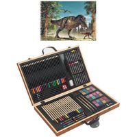 Complete teken/schilder doos 88-delig met een A4 Dino schetsboek   - - thumbnail