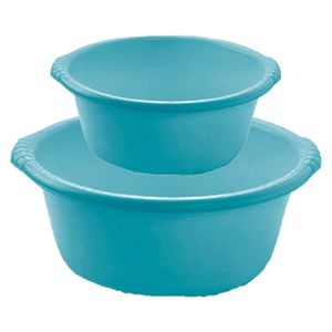 Afwasbak teil - set van 2 formaten - 10 en 15 liter - turquoise blauw - kunststof