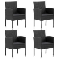 Tuinstoelen 4 st met zwarte kussens poly rattan zwart - thumbnail