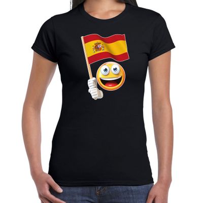 Spanje supporter / fan emoticon t-shirt zwart voor dames