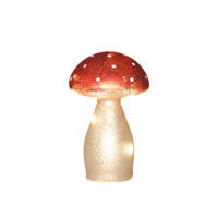 Paddenstoel glas led op batterij met timer h18 cm wit met rode stippen - Annas collection
