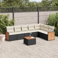 8-delige Loungeset met kussens poly rattan zwart