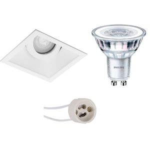 LED Spot Set - Pragmi Zano Pro - GU10 Fitting - Inbouw Vierkant - Mat Wit - Kantelbaar - 93mm - Philips - CorePro 840 36D - 3.5W - Natuurlijk Wit 4000K