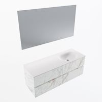 MONDIAZ VICA 130cm badmeubel onderkast Carrara 4 lades. Wastafel Moon rechts zonder kraangat, kleur Talc met spiegel LED. - thumbnail