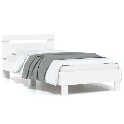 Bedframe met hoofdbord en LED-verlichting wit 75x190 cm