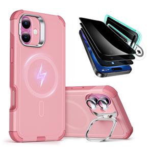 iPhone 16 Cyber Tough Case with Stash Stand Privacy Protection Bundle Pink